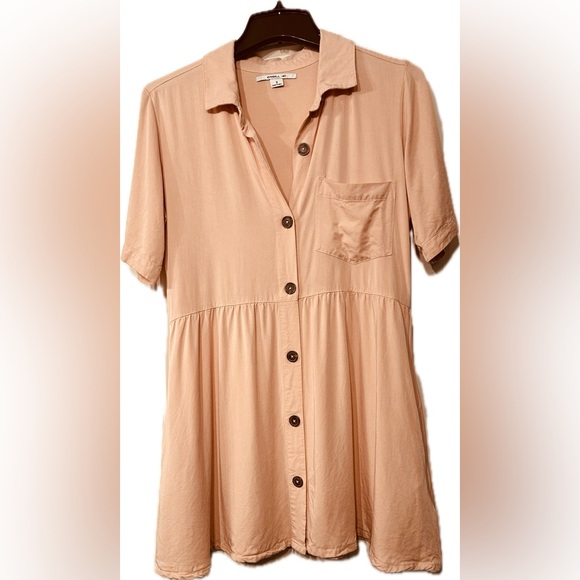 O’Neill Bryson Blush Mini Button-Up Dress w/ Pockets.  Sz Small (loose fit) EUC - Picture 1 of 16